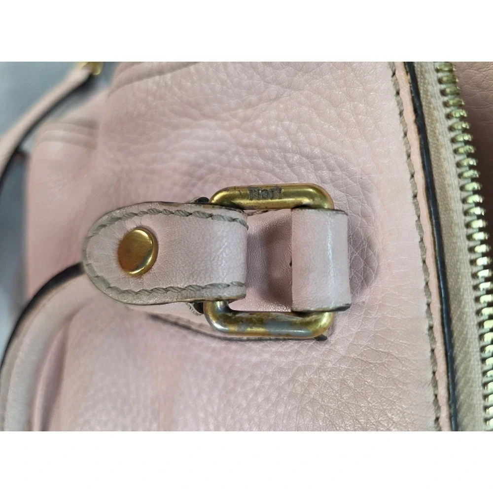 MCM Pink Pebbled Leather Boston Satchel Bag w/ Crossbody Strap‎